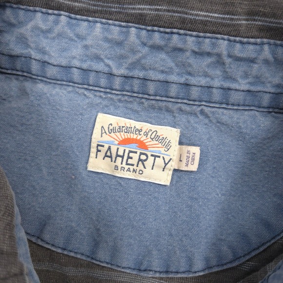 Faherty Polo Shirt Mens L Gray Blue Striped Indigo Dyed Organic Cotton Casual - Picture 7 of 8